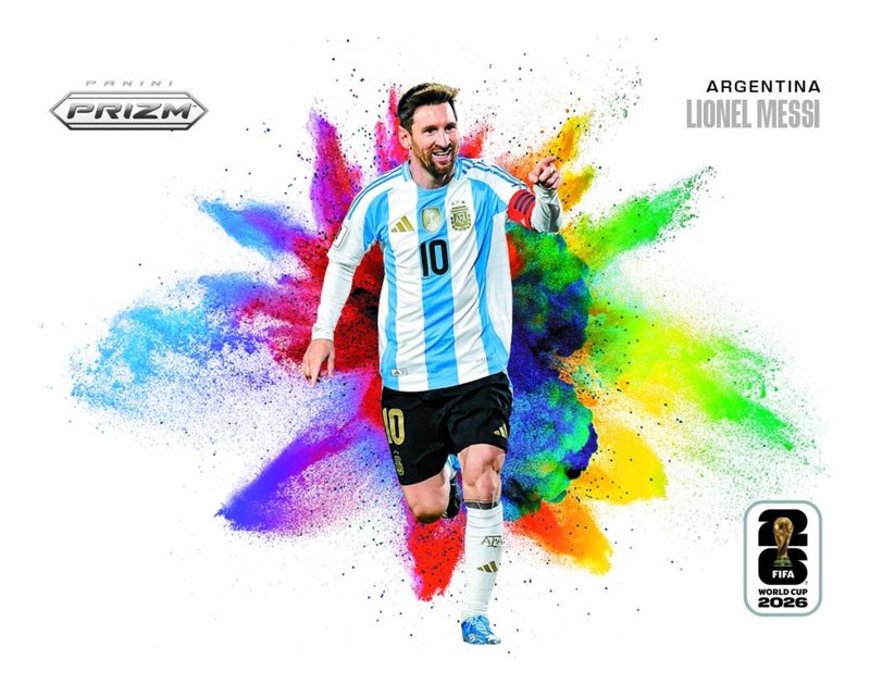 Sealed trading card packs arranged on a flat surface with holographic foil cards peeking out, representing the 2026 Panini Prizm World Cup hobby box contents