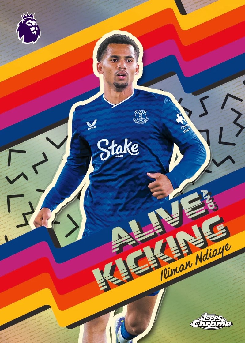Chrome refractor Premier League trading cards fanned out showing holographic prismatic finish