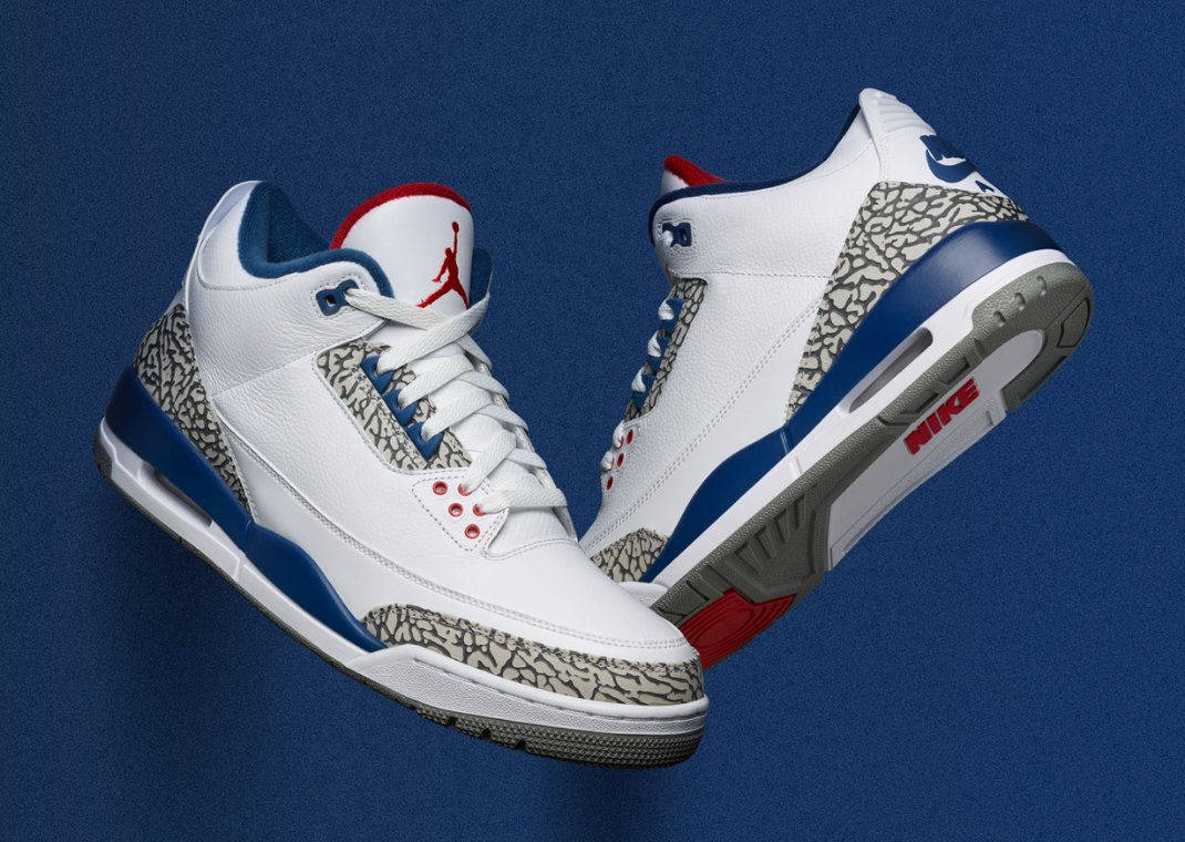 Air Jordan 3 True Blue 2026 UK reseller guide featured image showing white and blue sneakers on concrete
