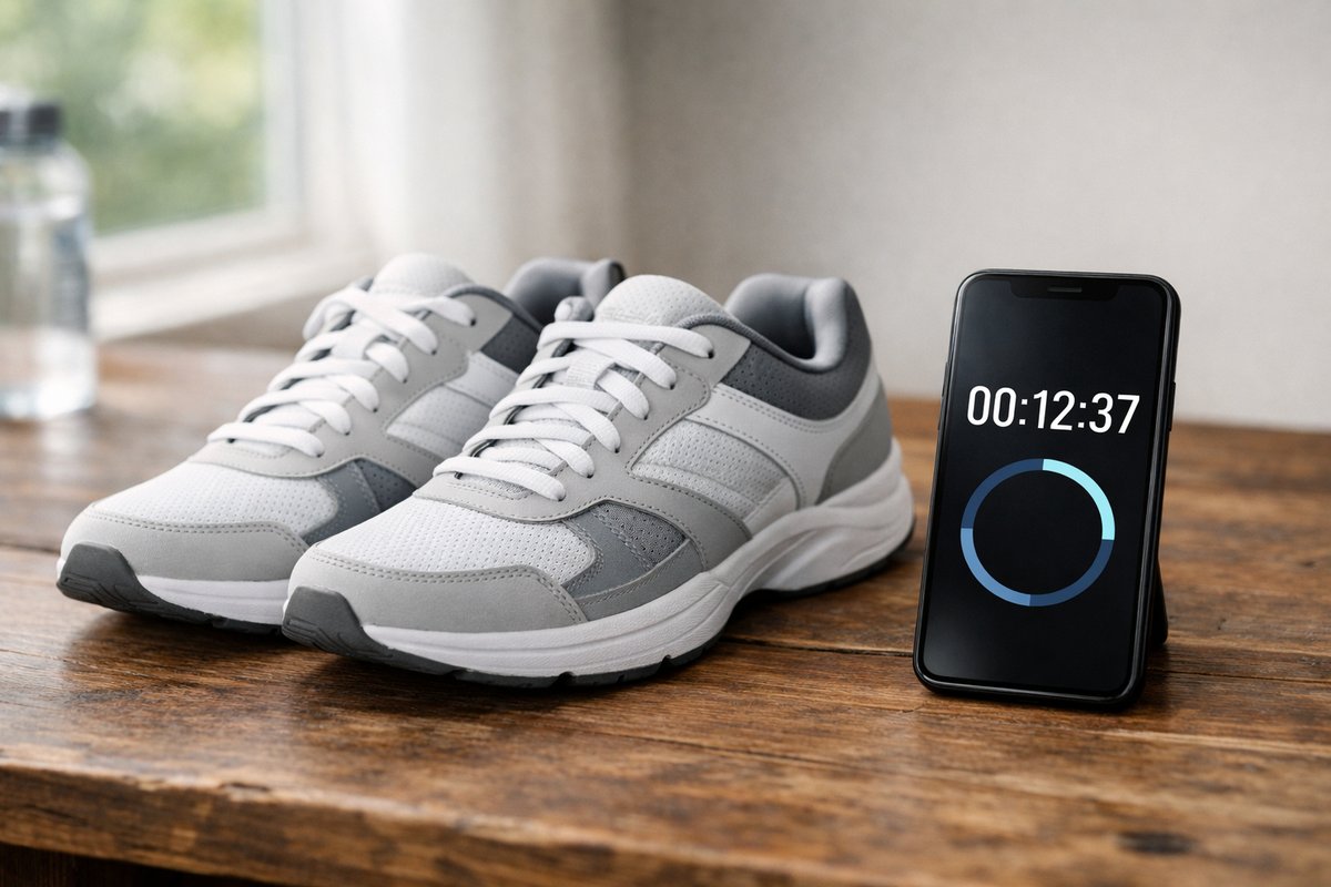 Clean white trainers beside a phone showing a countdown timer, representing a Nike SNKRS raffle entry window in the UK
