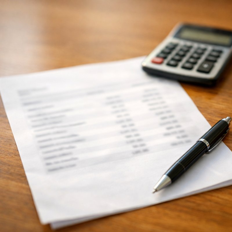 Close-up of a bank statement and calculator on a desk, illustrating the gap between revenue and net profit in UK reselling
