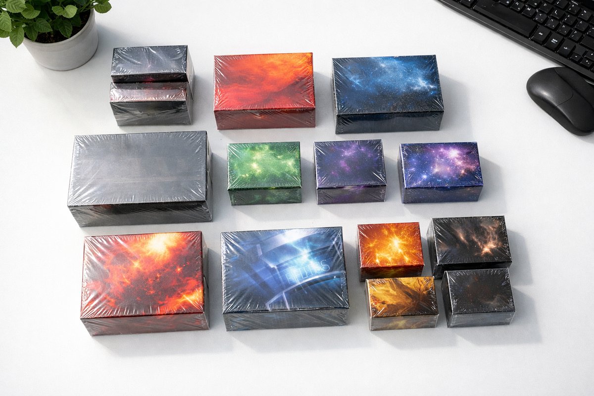Sealed trading card booster boxes arranged on a clean desk, representing a UK reseller's inventory ready for margin analysis in 2026.