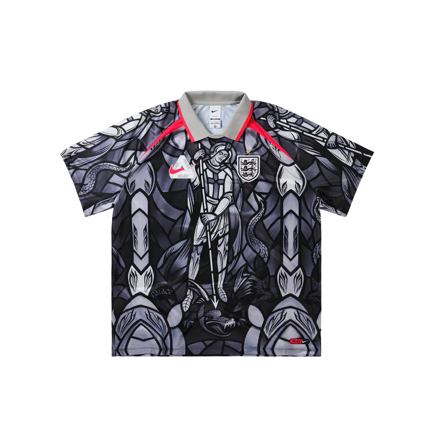Palace x Nike England Dri-FIT football jersey in Pewter Grey and Bright Crimson, one of the pieces that sold out within seconds