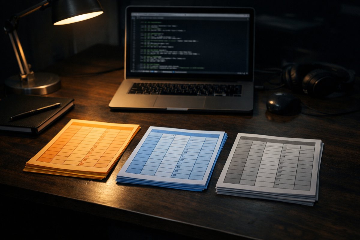 Operator desk with colour-coded proxy configuration sheets representing residential, ISP, and datacentre proxy types for UK sneaker drops