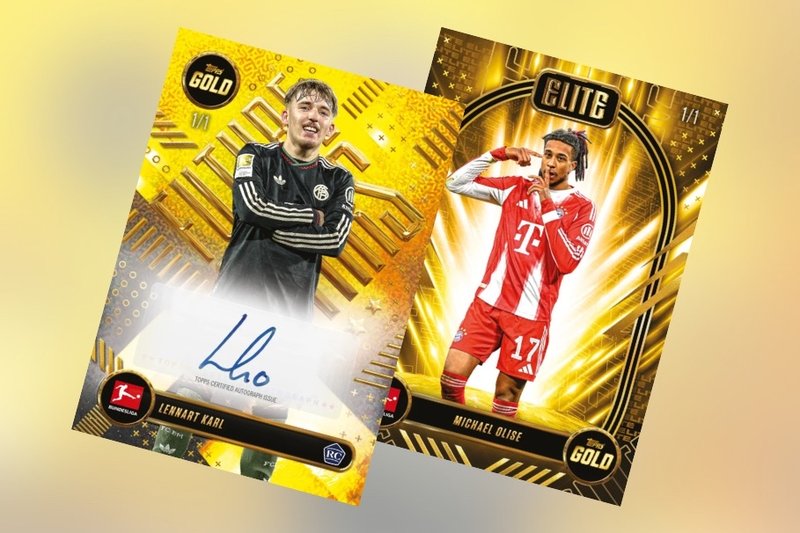Sealed Topps Bundesliga hobby box next to football card parallels for UK resellers