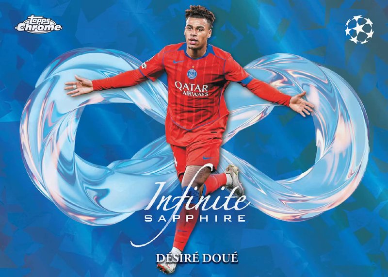Sealed Topps Chrome Sapphire UEFA box next to a laptop showing an EQL raffle entry page