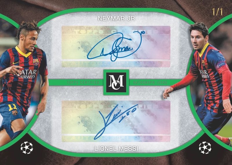 Five sealed premium trading card mini-boxes arranged in a row, representing the box contents structure of a Topps Museum UEFA Club Competitions Hobby Box