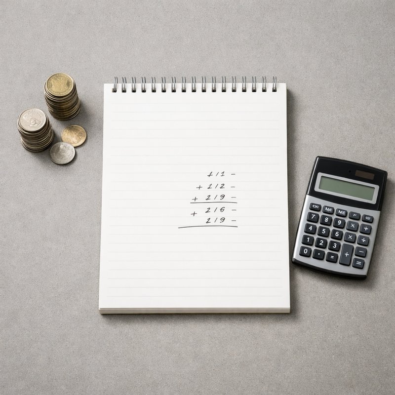 Handwritten fee calculations on a notepad beside a calculator and coins, illustrating trainer reselling fee comparisons