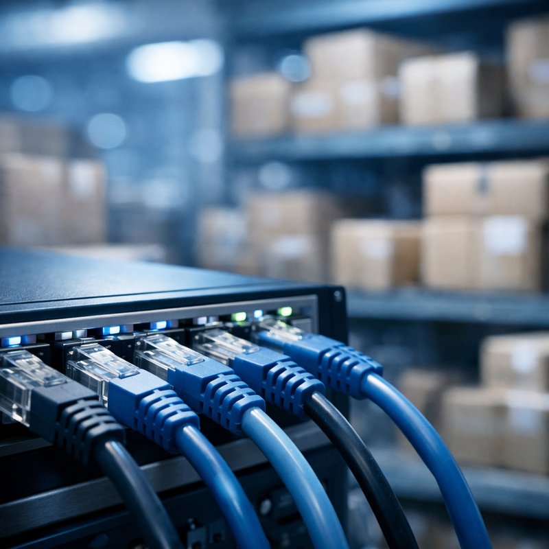 Network switch with ethernet cables representing proxy infrastructure for managing multiple Amazon accounts safely in the UK